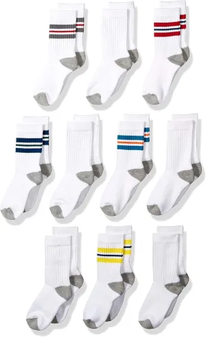 Amazon Essentials Boys' Cotton Crew Sports Socks - 10 Pairs