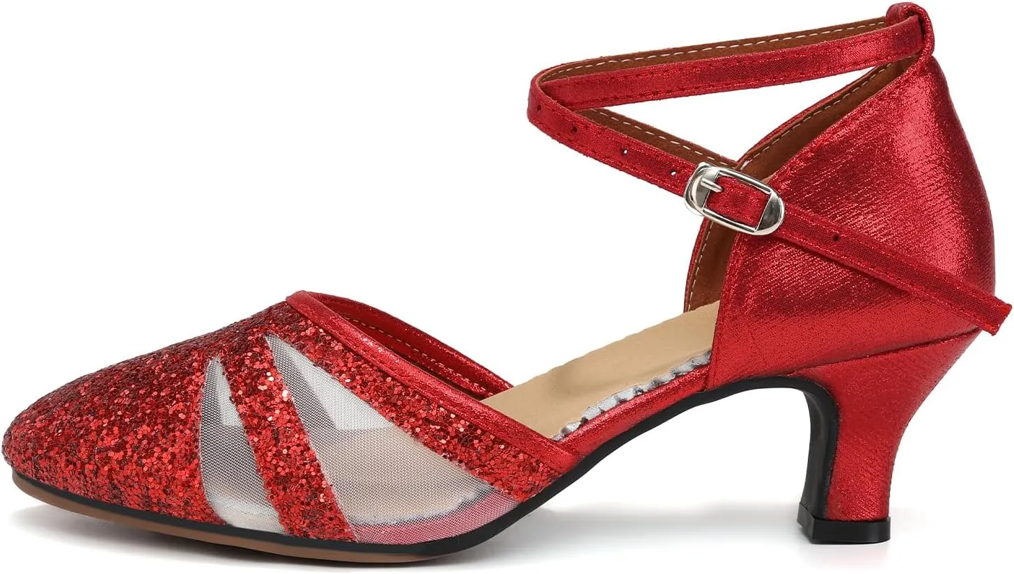 AOQUNFS Women's Latin Dance Shoes Closed Toe Sequin Ballroom Performance Party Dance Shoes,122