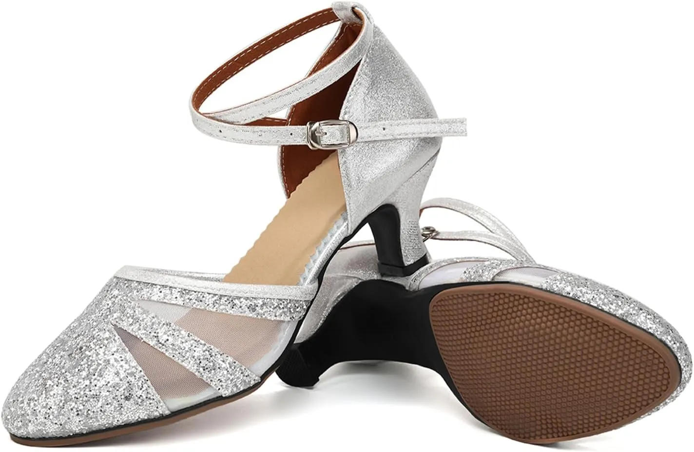 AOQUNFS Women's Latin Dance Shoes Closed Toe Sequin Ballroom Performance Party Dance Shoes,122
