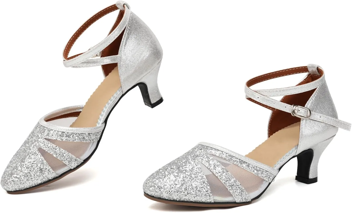 AOQUNFS Women's Latin Dance Shoes Closed Toe Sequin Ballroom Performance Party Dance Shoes,122