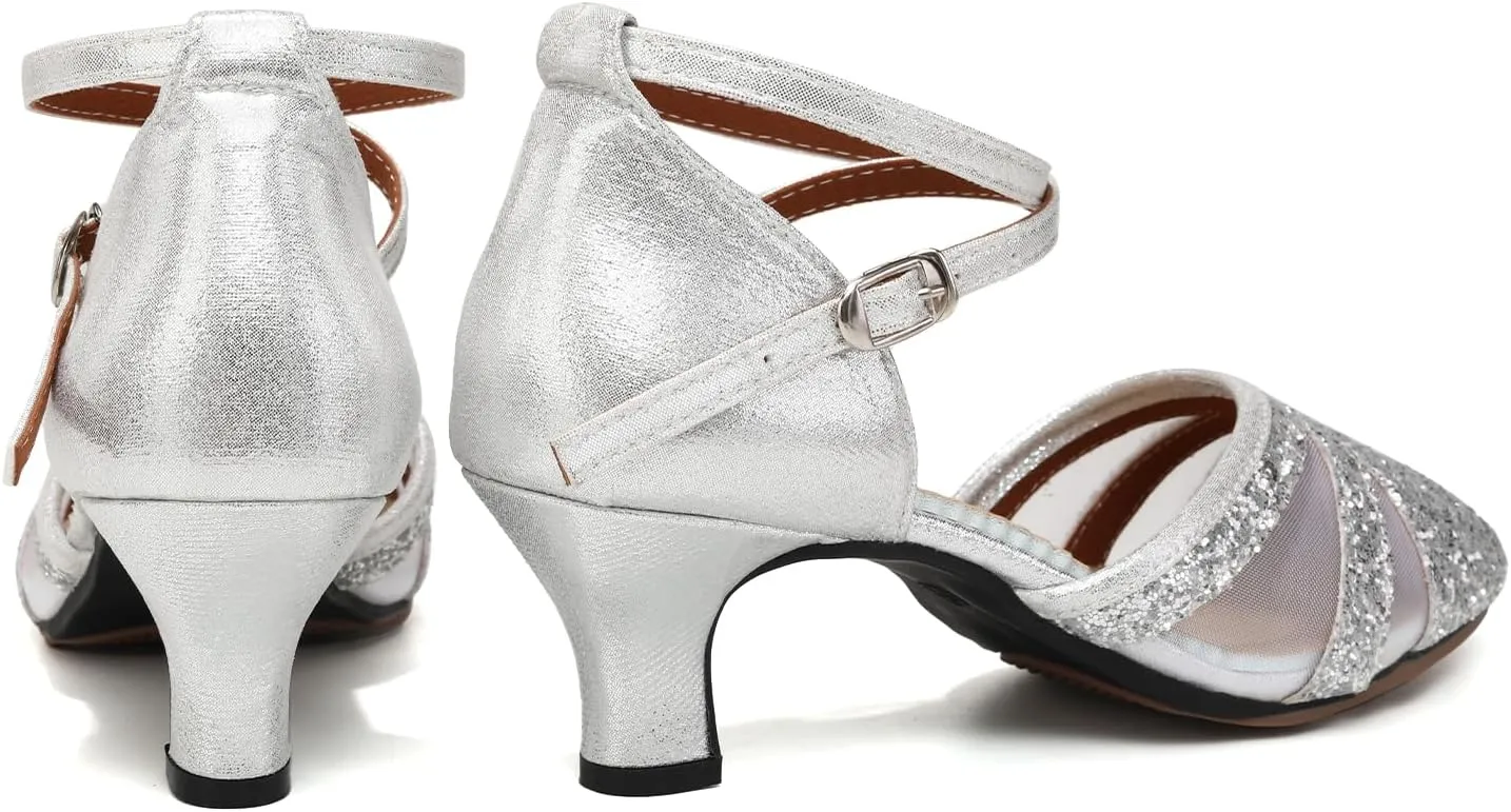 AOQUNFS Women's Latin Dance Shoes Closed Toe Sequin Ballroom Performance Party Dance Shoes,122