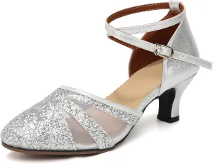 AOQUNFS Women's Latin Dance Shoes Closed Toe Sequin Ballroom Performance Party Dance Shoes,122