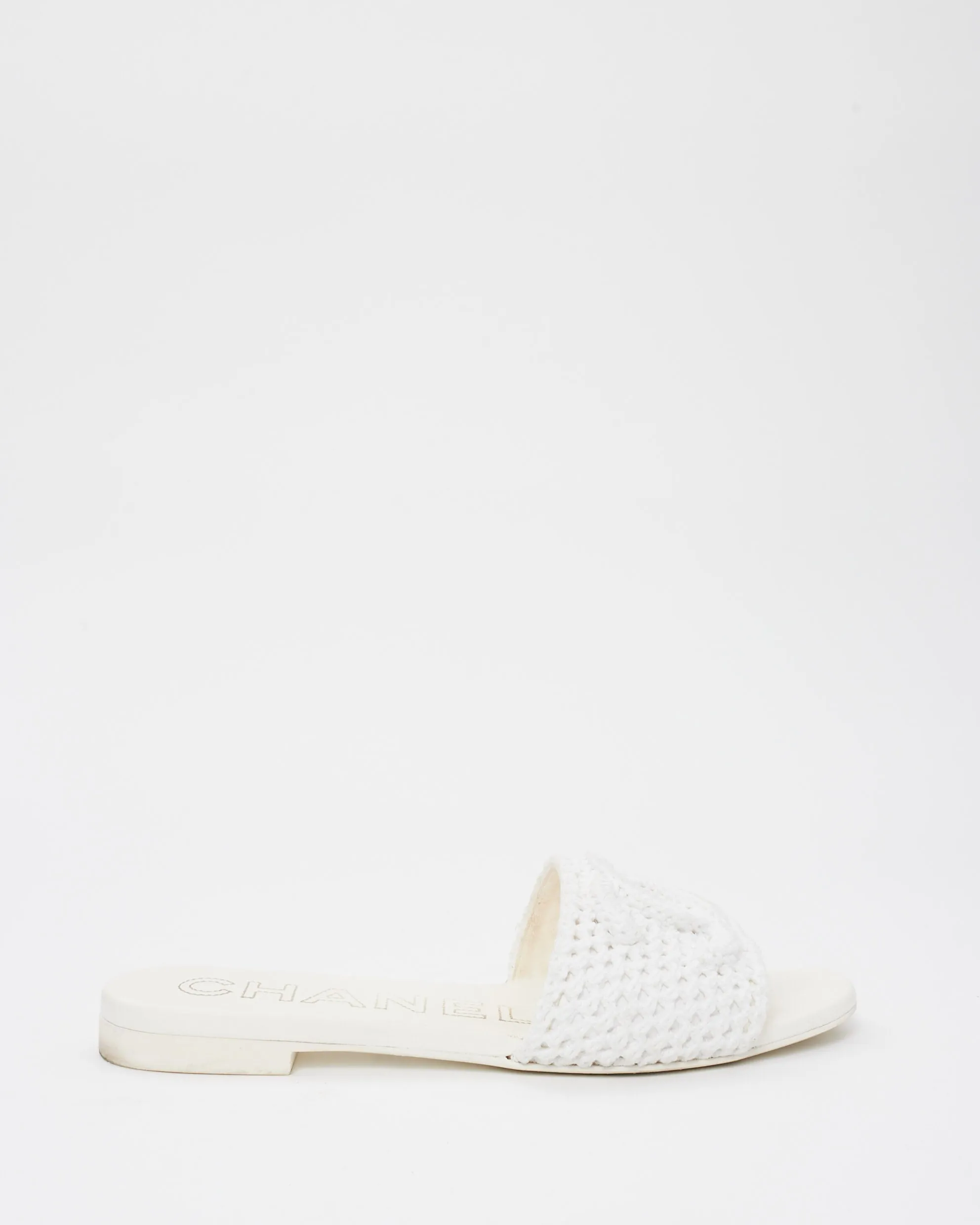 Chanel White Crochet Logo Coco Beach 24' Slides - 39.5