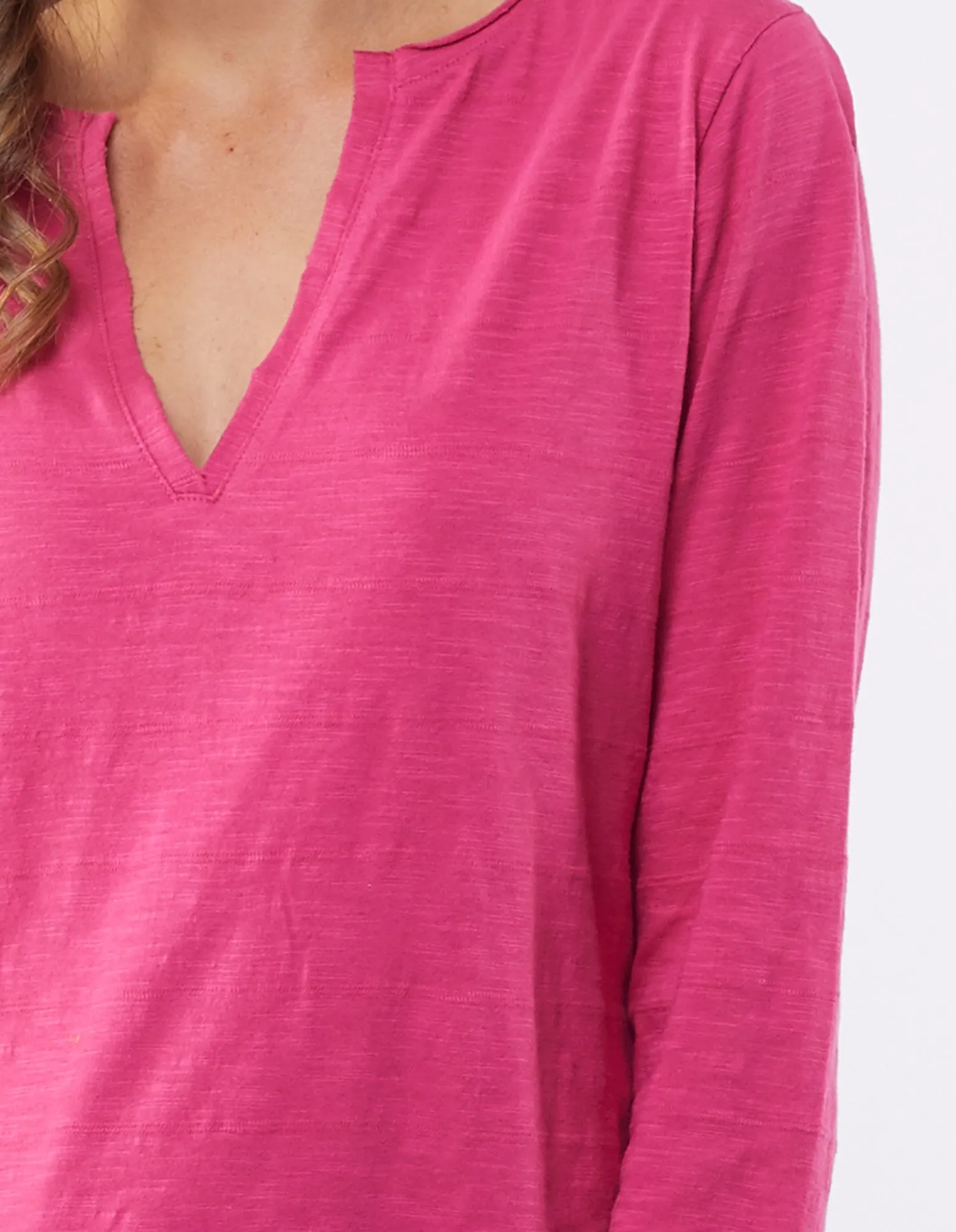 Coles Bay Henley Long Sleeve Tee - Raspberry Sorbet (plus size)