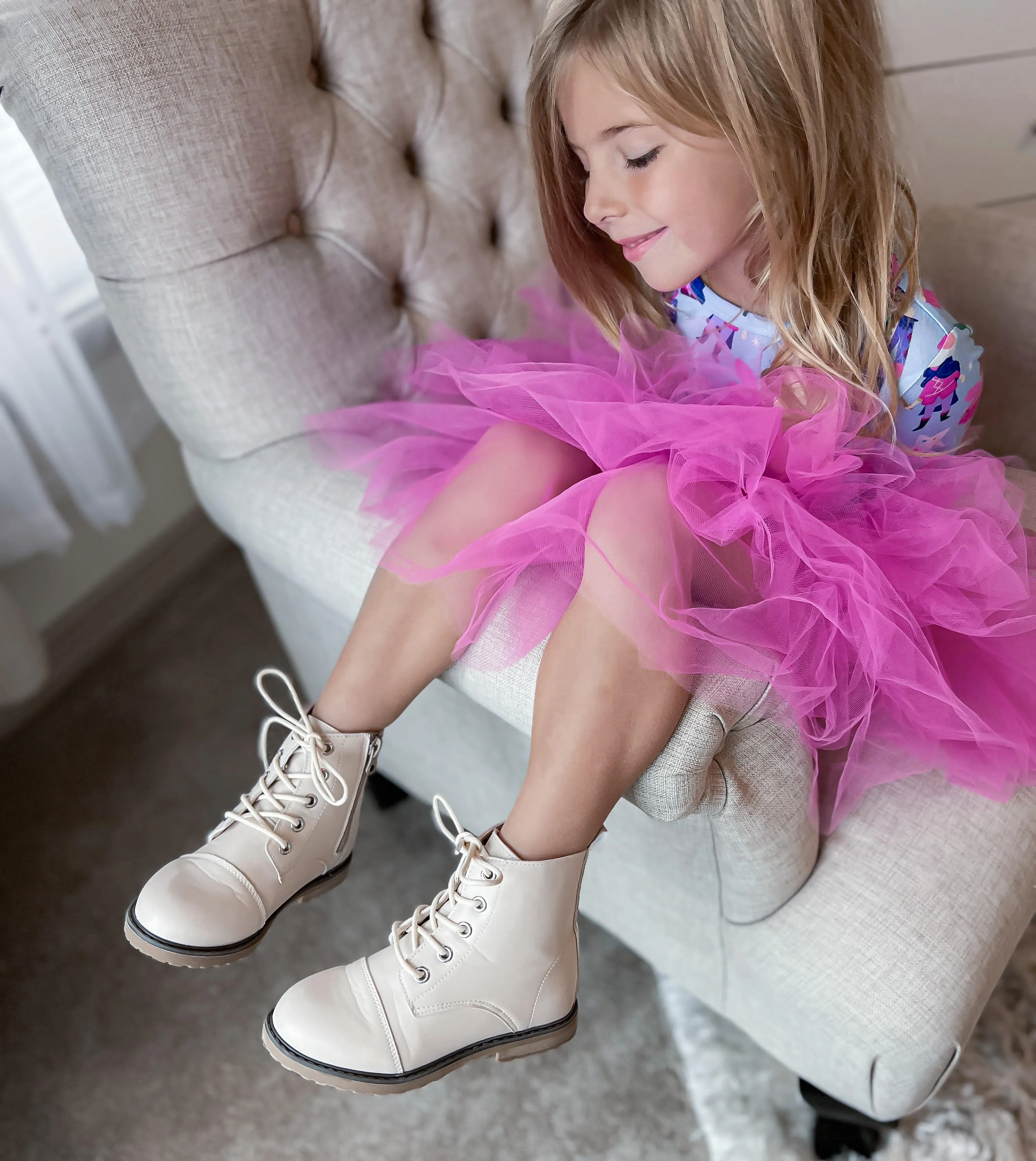 Cream Faux Leather Boots