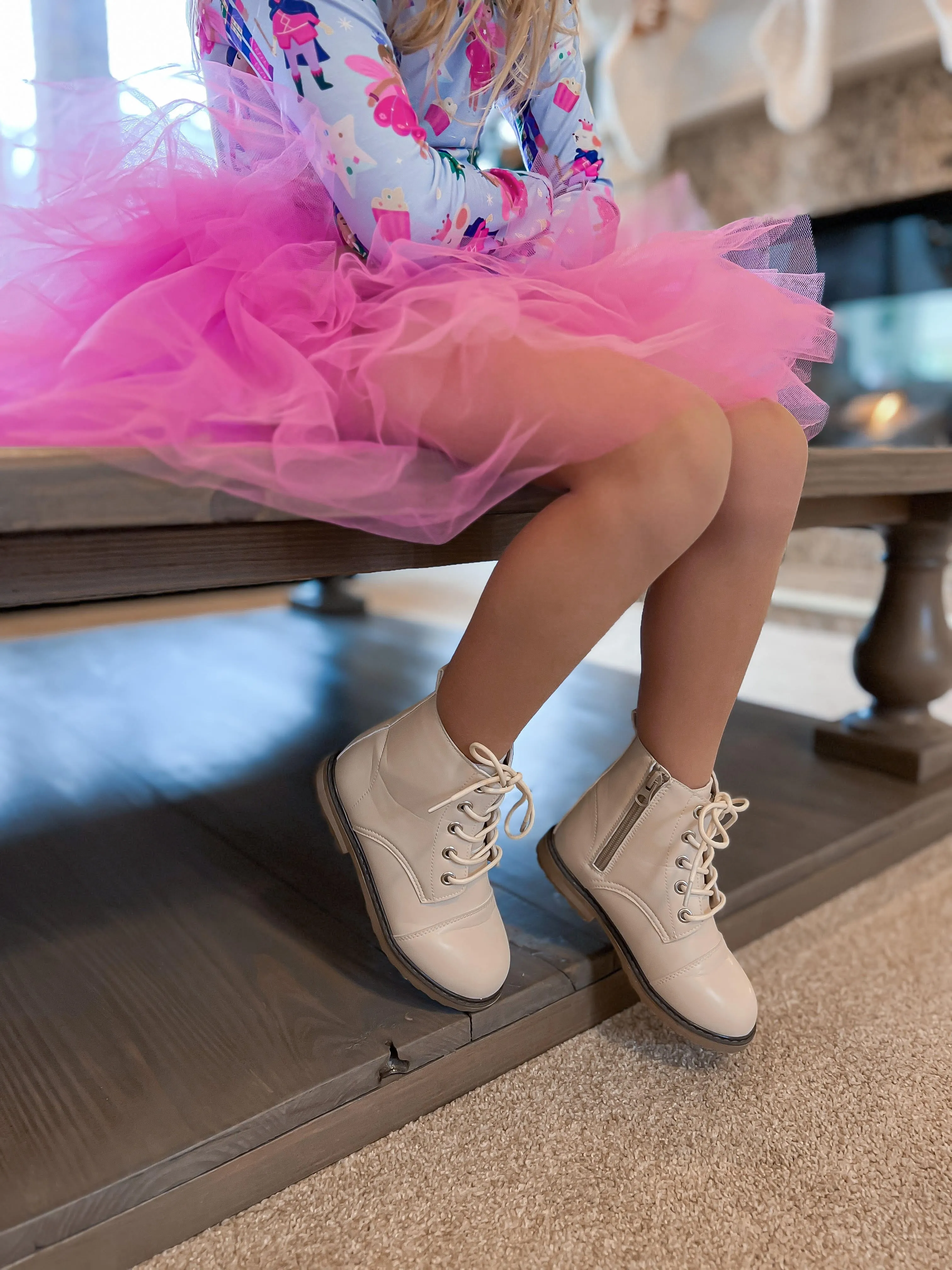 Cream Faux Leather Boots