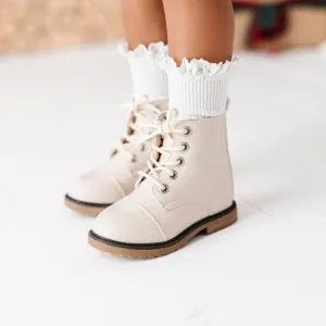 Cream Faux Leather Boots