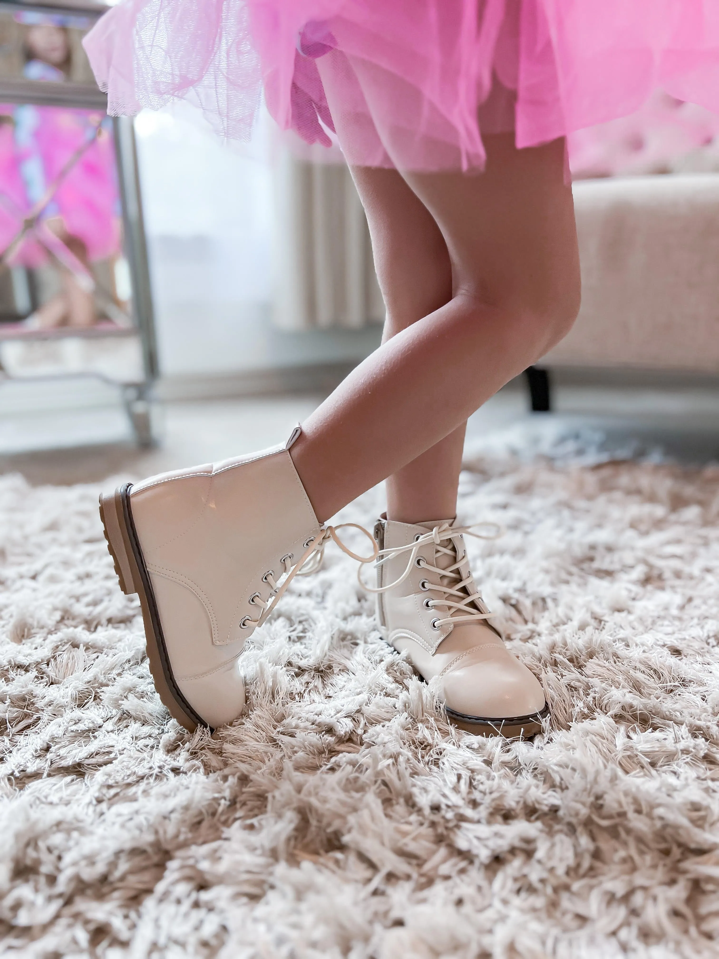 Cream Faux Leather Boots