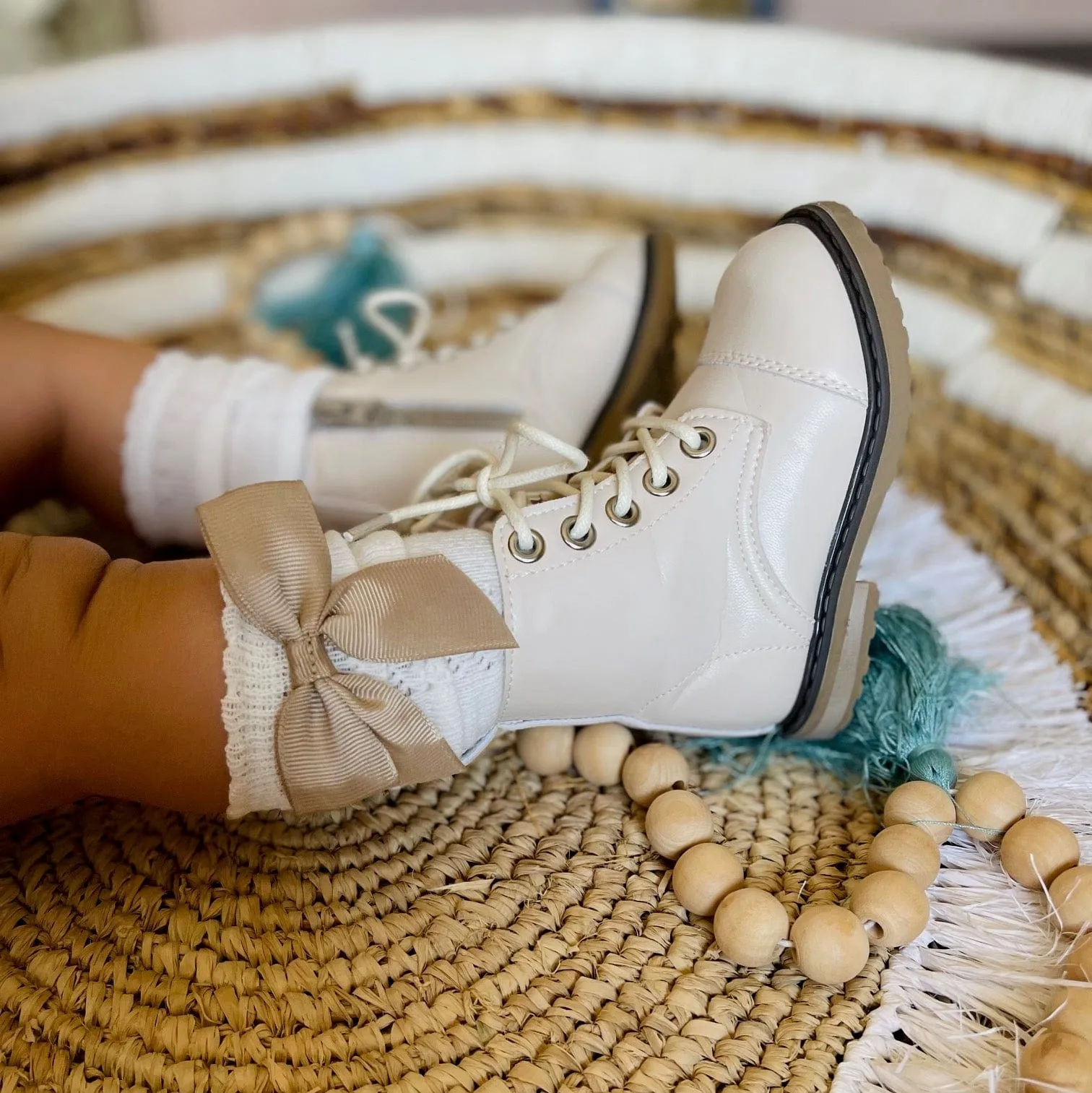 Cream Faux Leather Boots