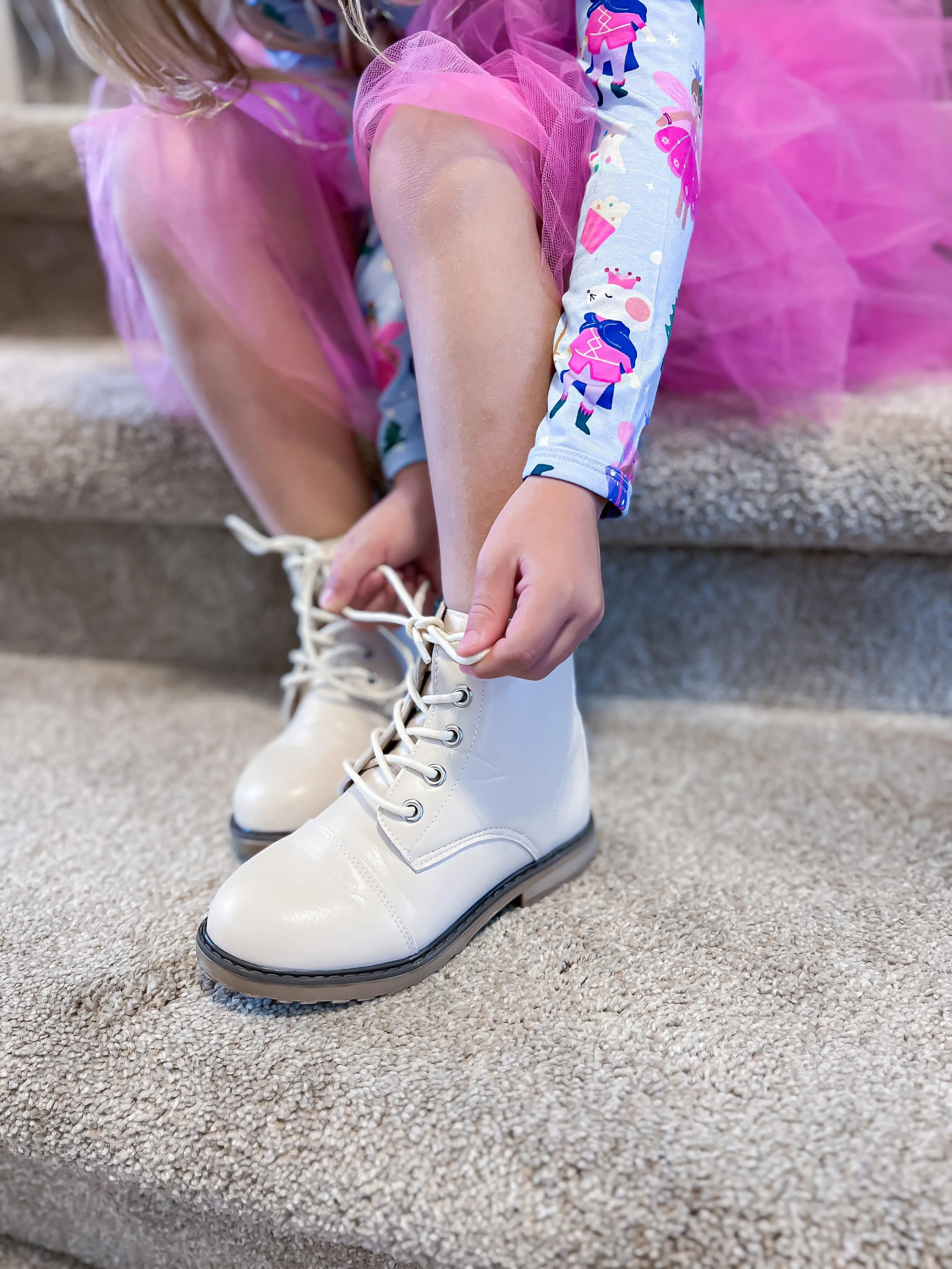 Cream Faux Leather Boots