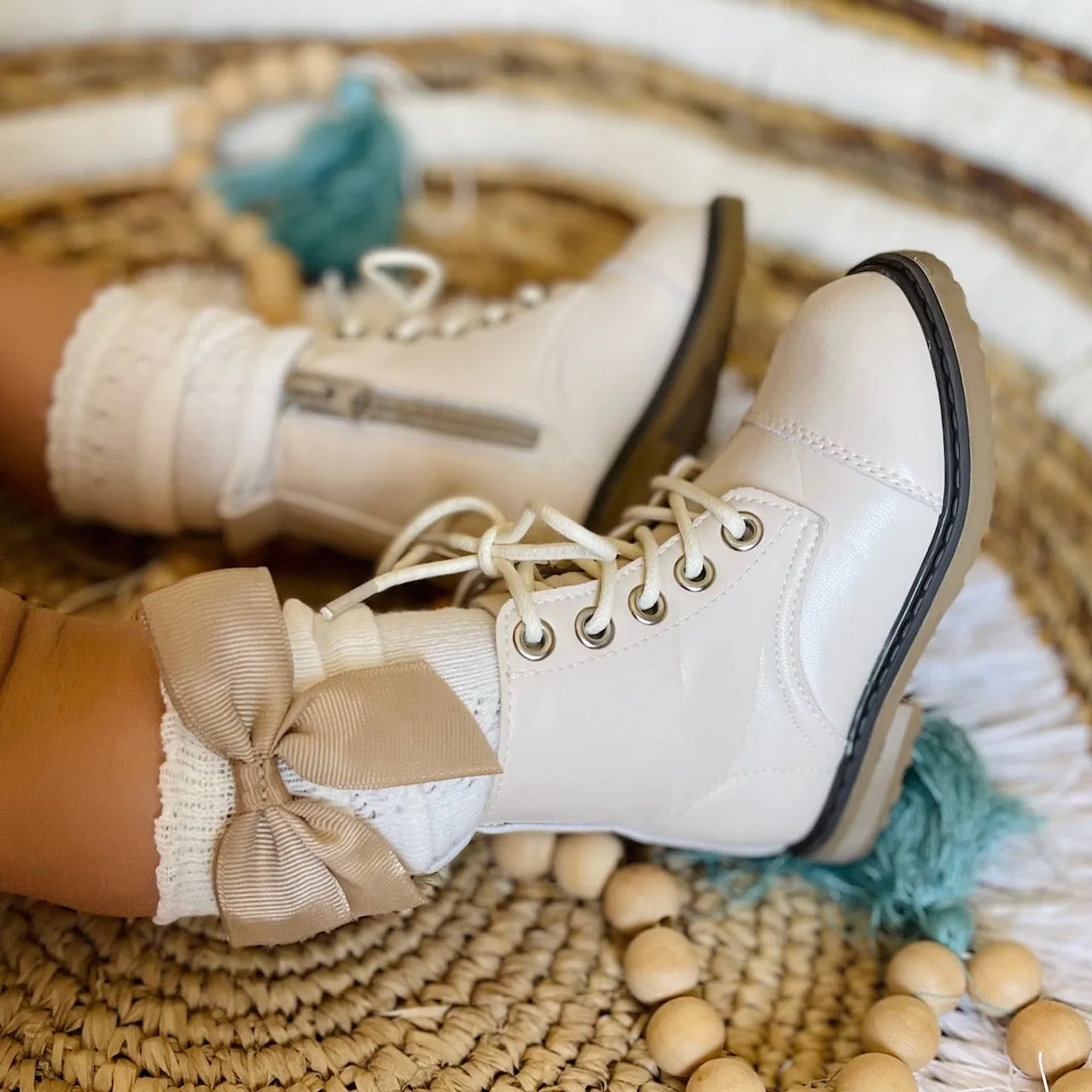 Cream Faux Leather Boots