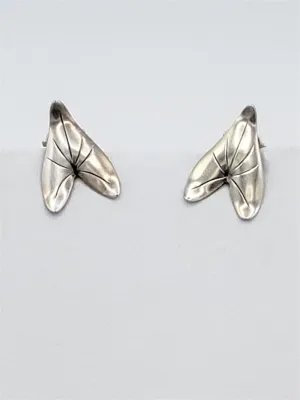 Danish Designer VW Sterling Silver Modernist Leaf Clip On Earrings Circa 1940's