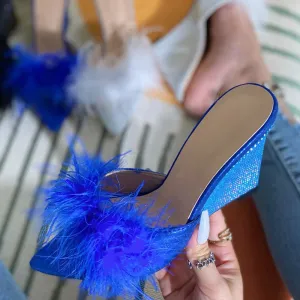 Eartha Mae Marabou Bedazzled Wedge Mules