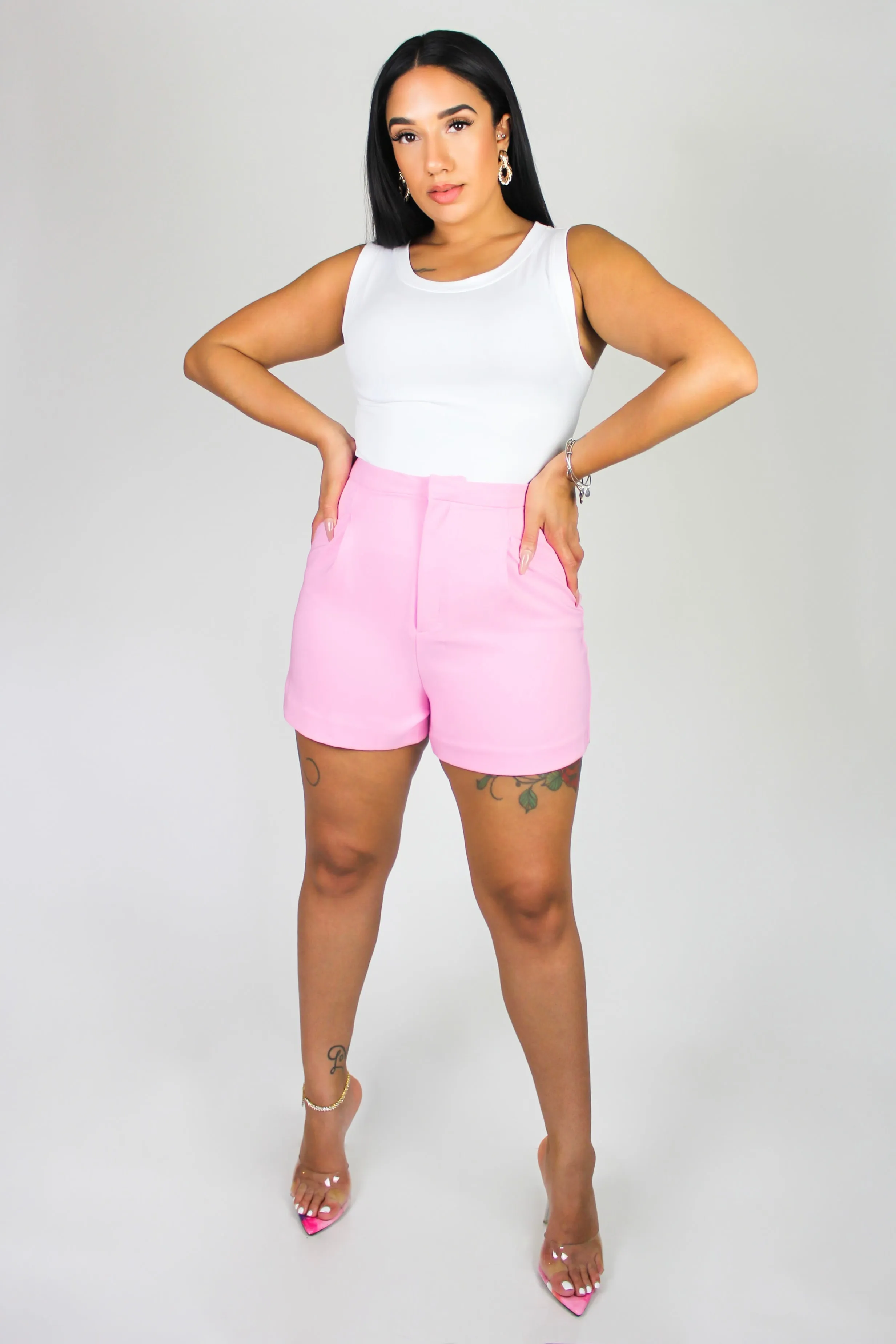 Elevated Life Pleated Waist Shorts (Pink)