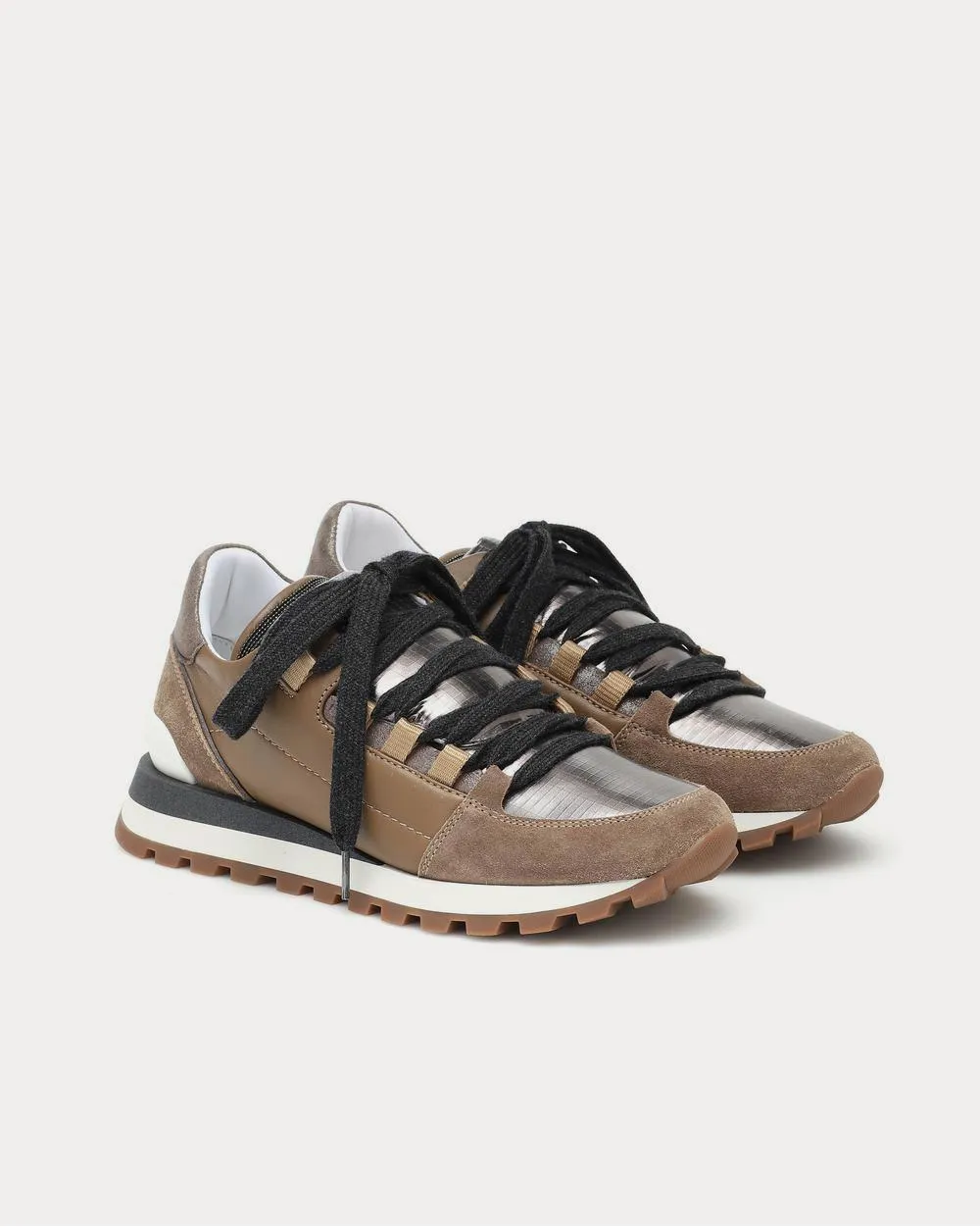 Embellished leather Brown Low Top Sneakers