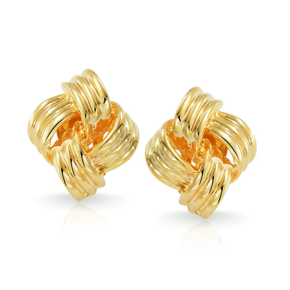 Geometric Twist Square Rope Knot Clip-On Earrings for Non-Pierced Ears 14K GoldSilver