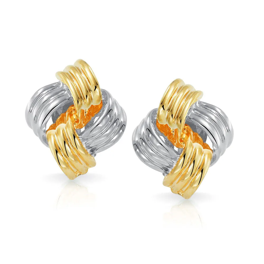 Geometric Twist Square Rope Knot Clip-On Earrings for Non-Pierced Ears 14K GoldSilver