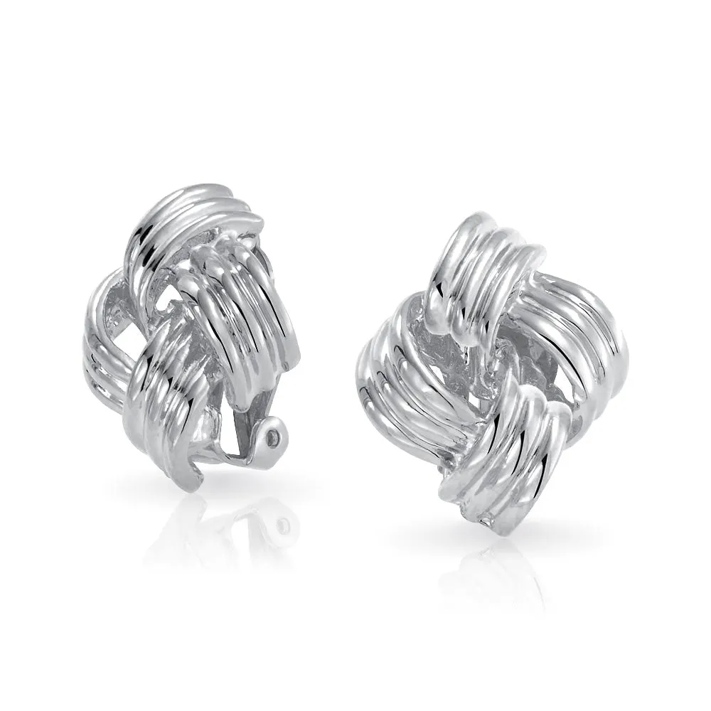 Geometric Twist Square Rope Knot Clip-On Earrings for Non-Pierced Ears 14K GoldSilver