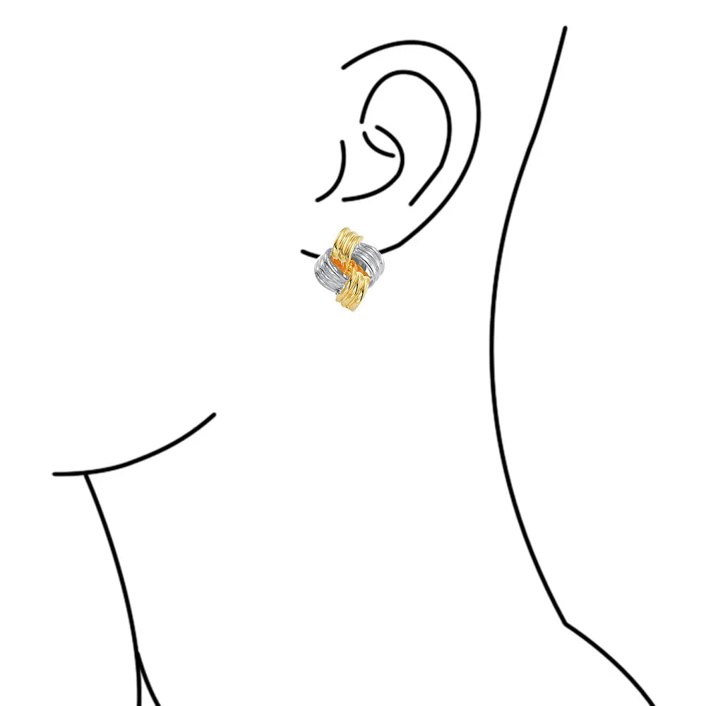 Geometric Twist Square Rope Knot Clip-On Earrings for Non-Pierced Ears 14K GoldSilver