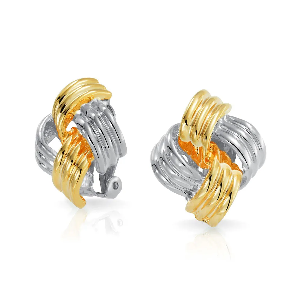 Geometric Twist Square Rope Knot Clip-On Earrings for Non-Pierced Ears 14K GoldSilver