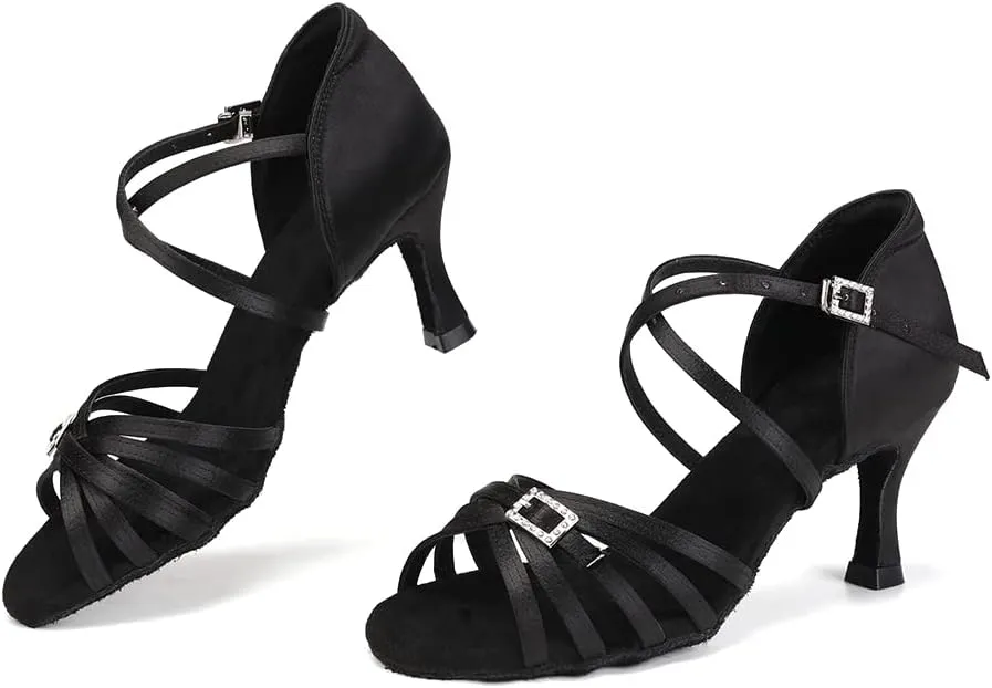 HROYL Women Latin Dance Shoes Professional Practice Performance Ballroom Salsa Dance Shoes