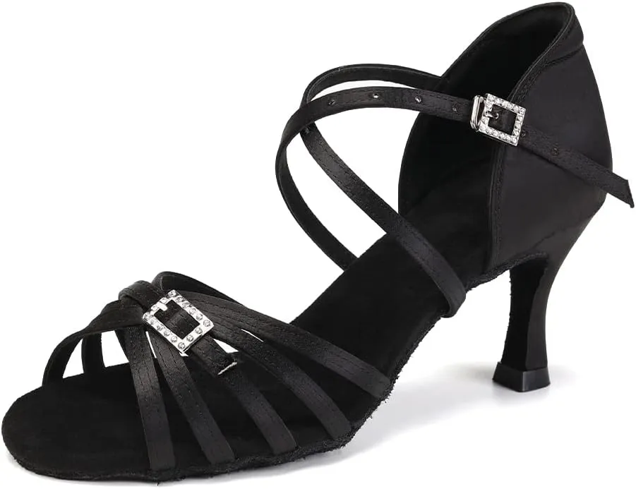 HROYL Women Latin Dance Shoes Professional Practice Performance Ballroom Salsa Dance Shoes