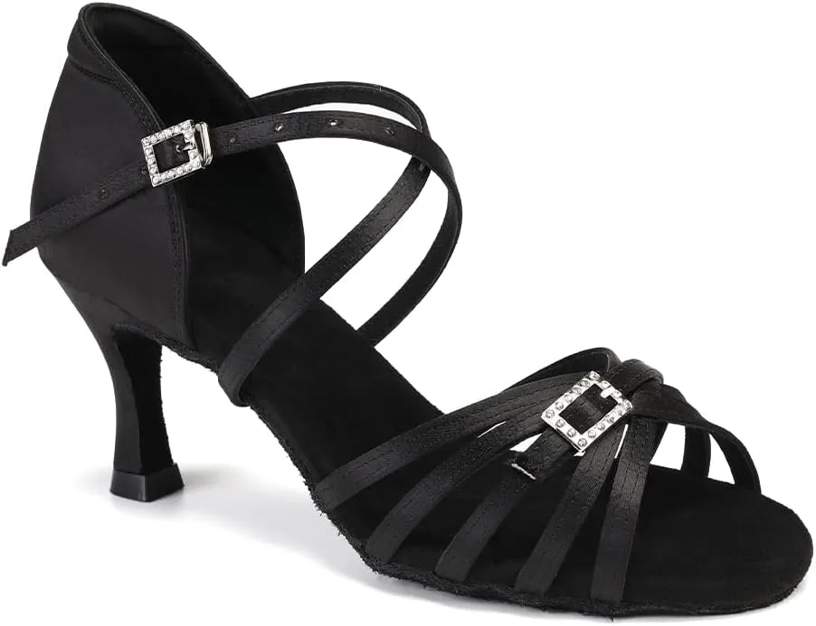 HROYL Women Latin Dance Shoes Professional Practice Performance Ballroom Salsa Dance Shoes