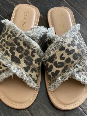 Leopard fringe sandals