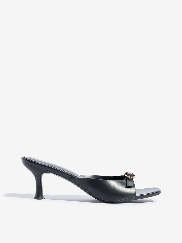 LUNA BLU Black Buckle-Detailed Heel Sandals