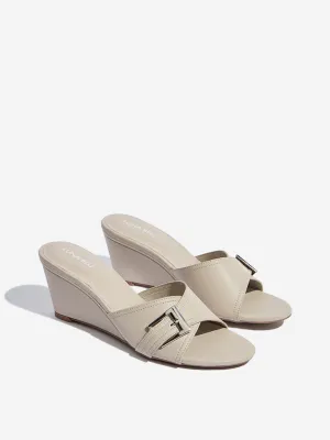 LUNA BLU Ivory Buckle-Detailed Wedge-Heel Sandals