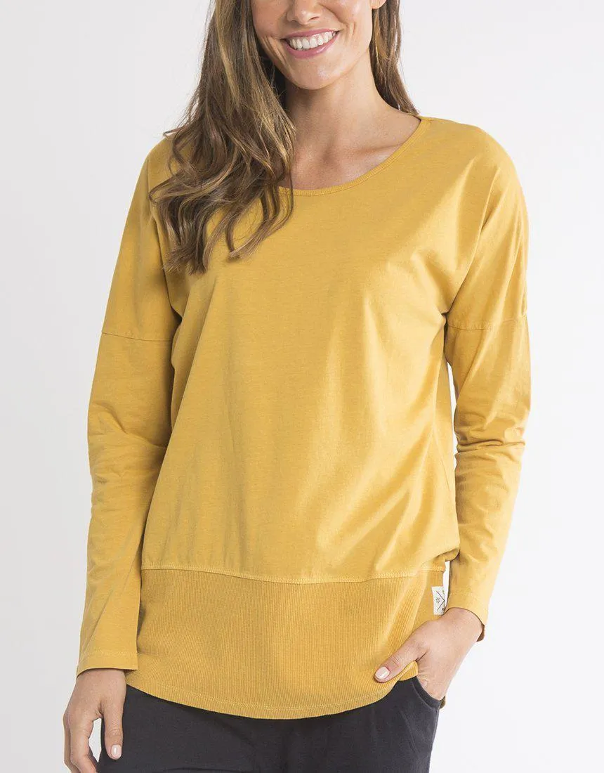 Plus Size Rib Long Sleeve Tee - Mustard