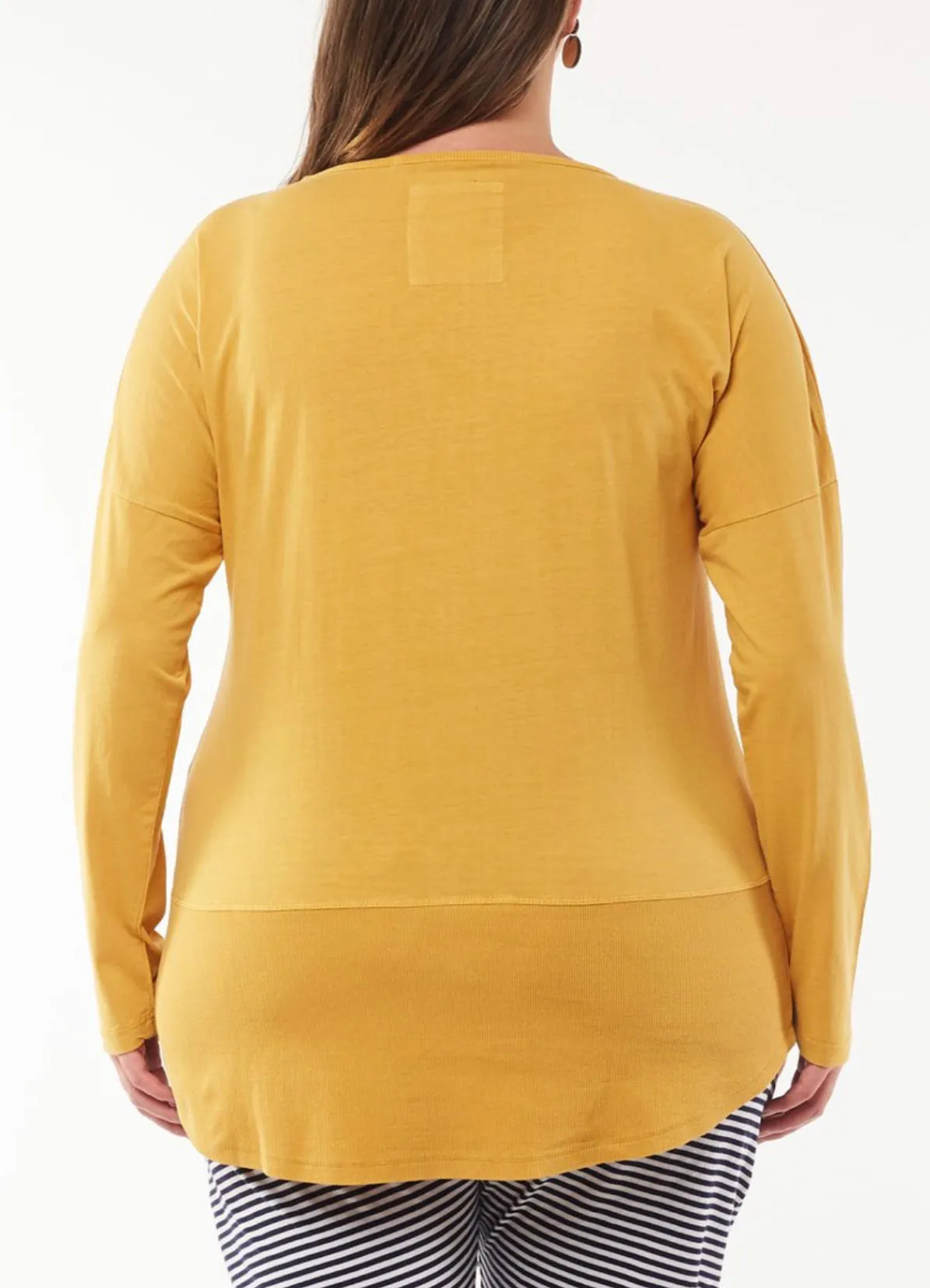 Plus Size Rib Long Sleeve Tee - Mustard
