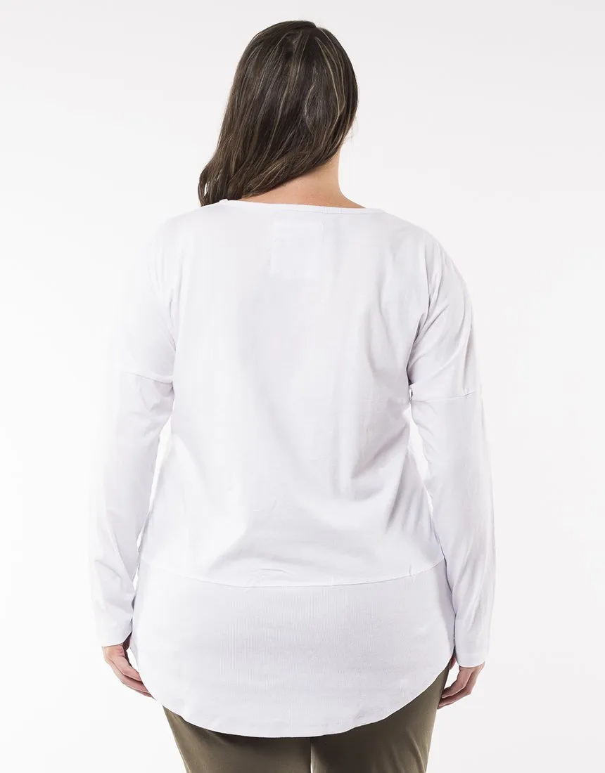 Plus Size Rib Long Sleeve Tee - White