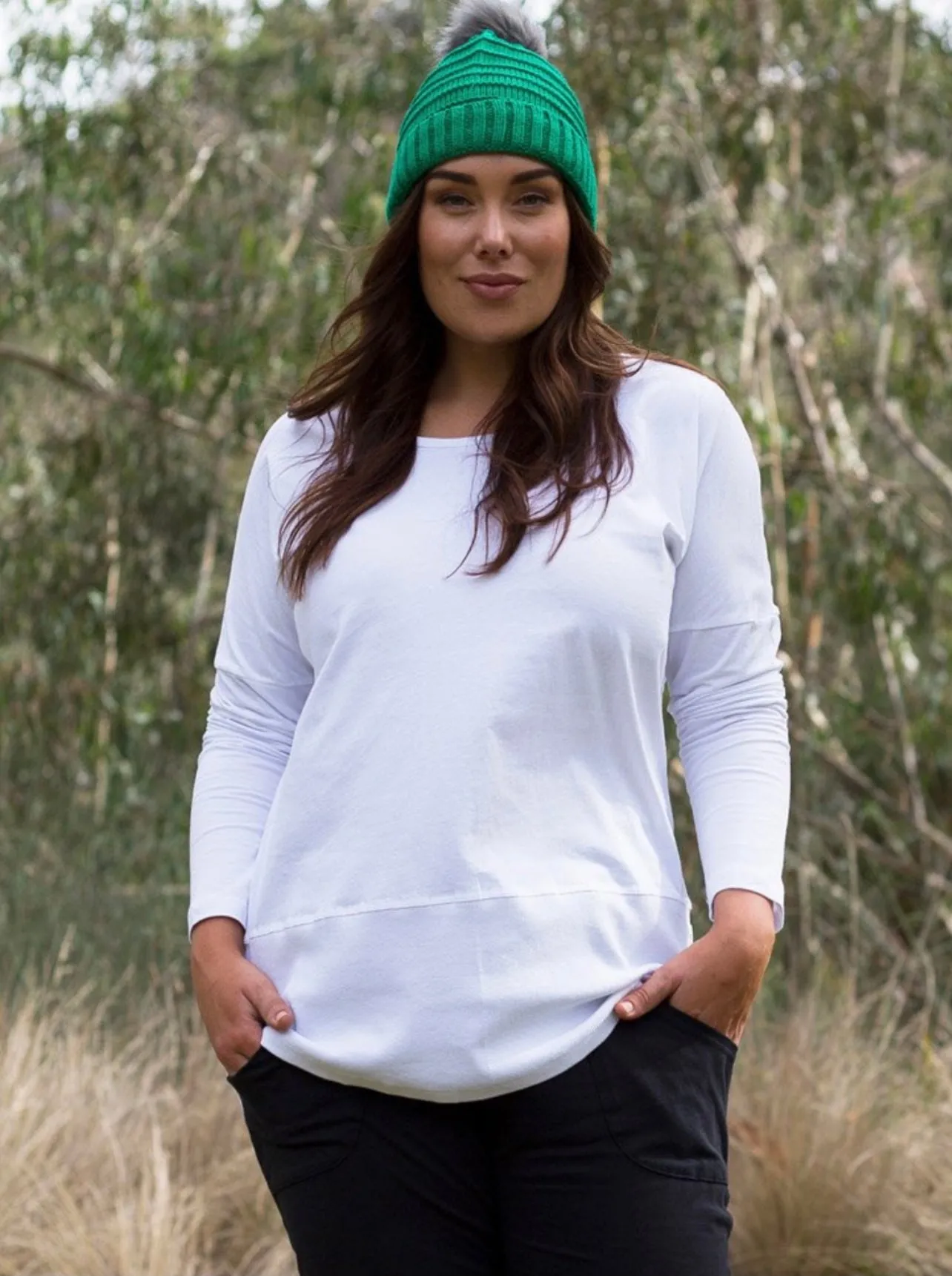 Plus Size Rib Long Sleeve Tee - White