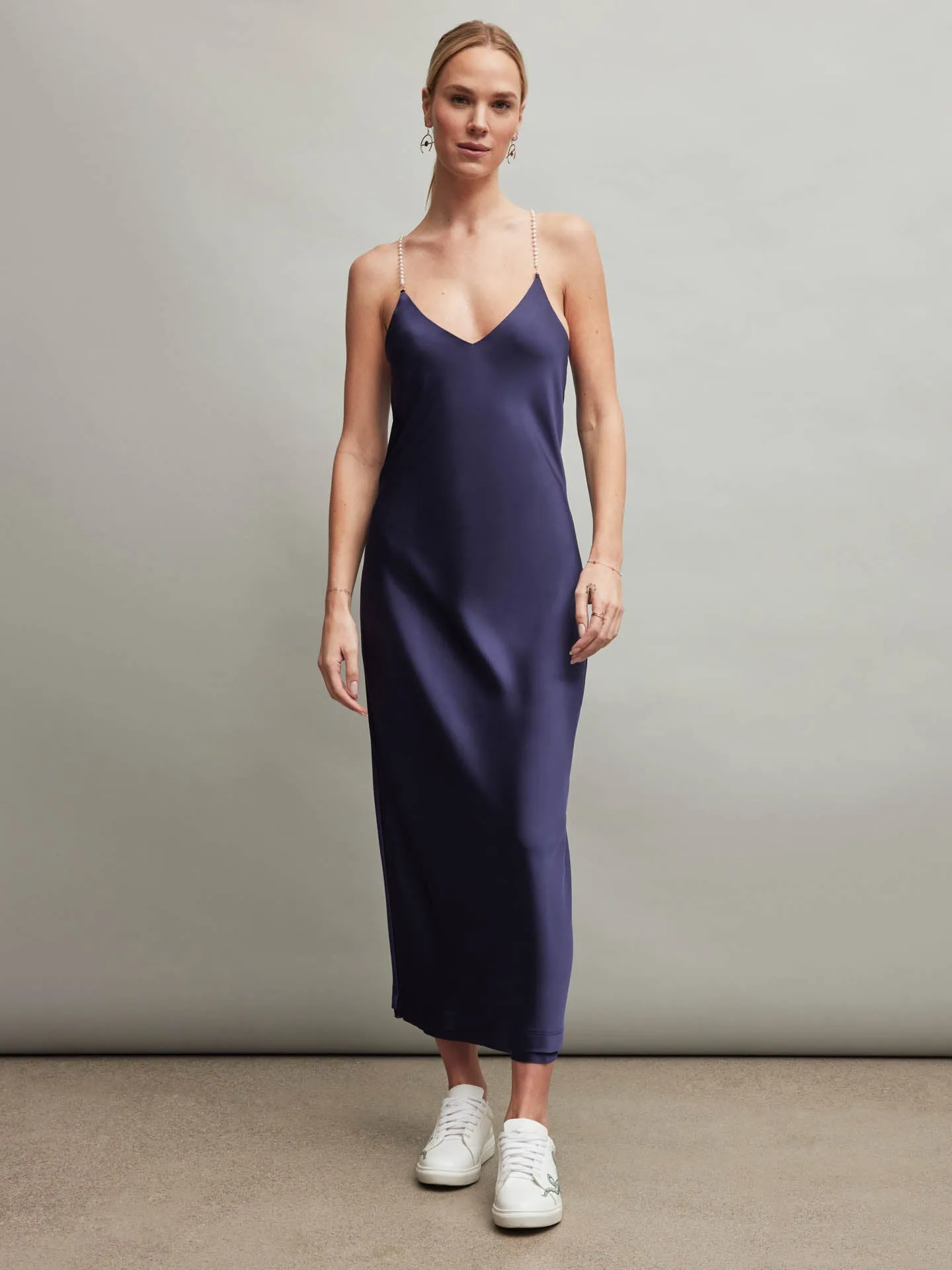 SATIN SLIP DRESS - NAVY