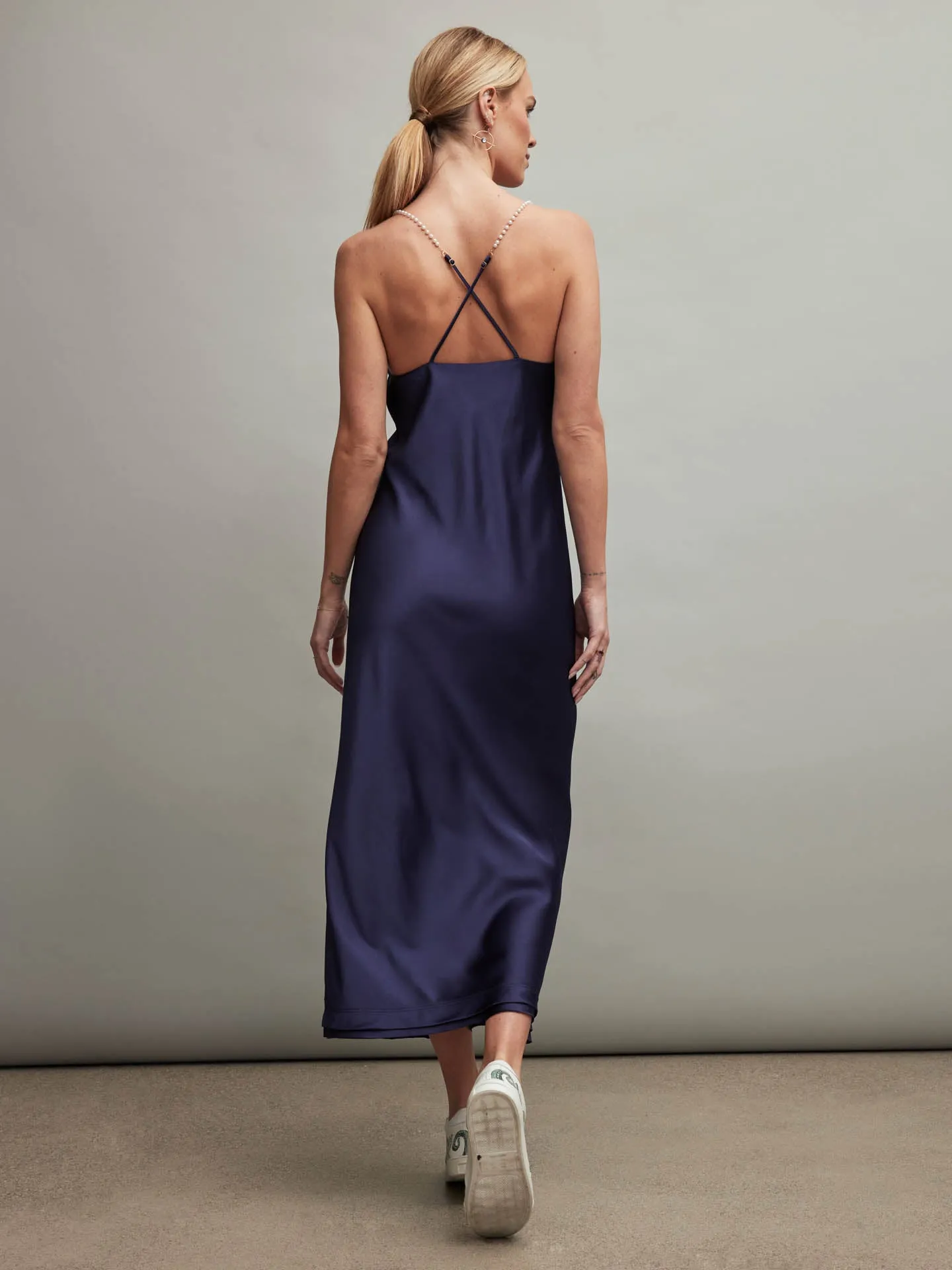 SATIN SLIP DRESS - NAVY