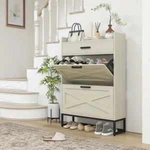 timeless Narrow Shoe Cabinet with 2 Flip Doors and Top Drawer, Gray