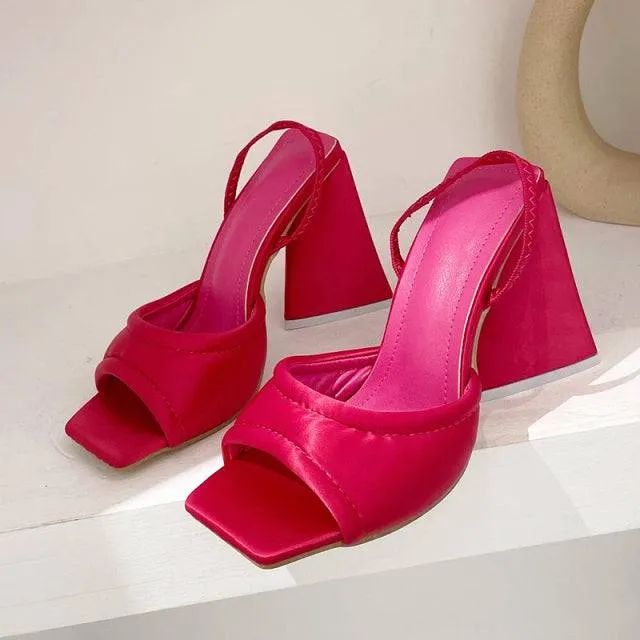 Triangle High Heel Summer Sandals Sexy Satin Soft Padded Party Shoes Comfort Runway Back Strap Dress Sandals