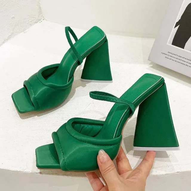 Triangle High Heel Summer Sandals Sexy Satin Soft Padded Party Shoes Comfort Runway Back Strap Dress Sandals