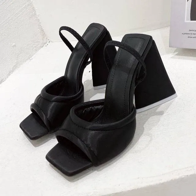 Triangle High Heel Summer Sandals Sexy Satin Soft Padded Party Shoes Comfort Runway Back Strap Dress Sandals
