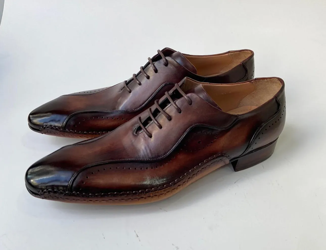Tucci Di Lusso Mens Brown handmade Italian leather luxury lace-ups Oxford dress shoes