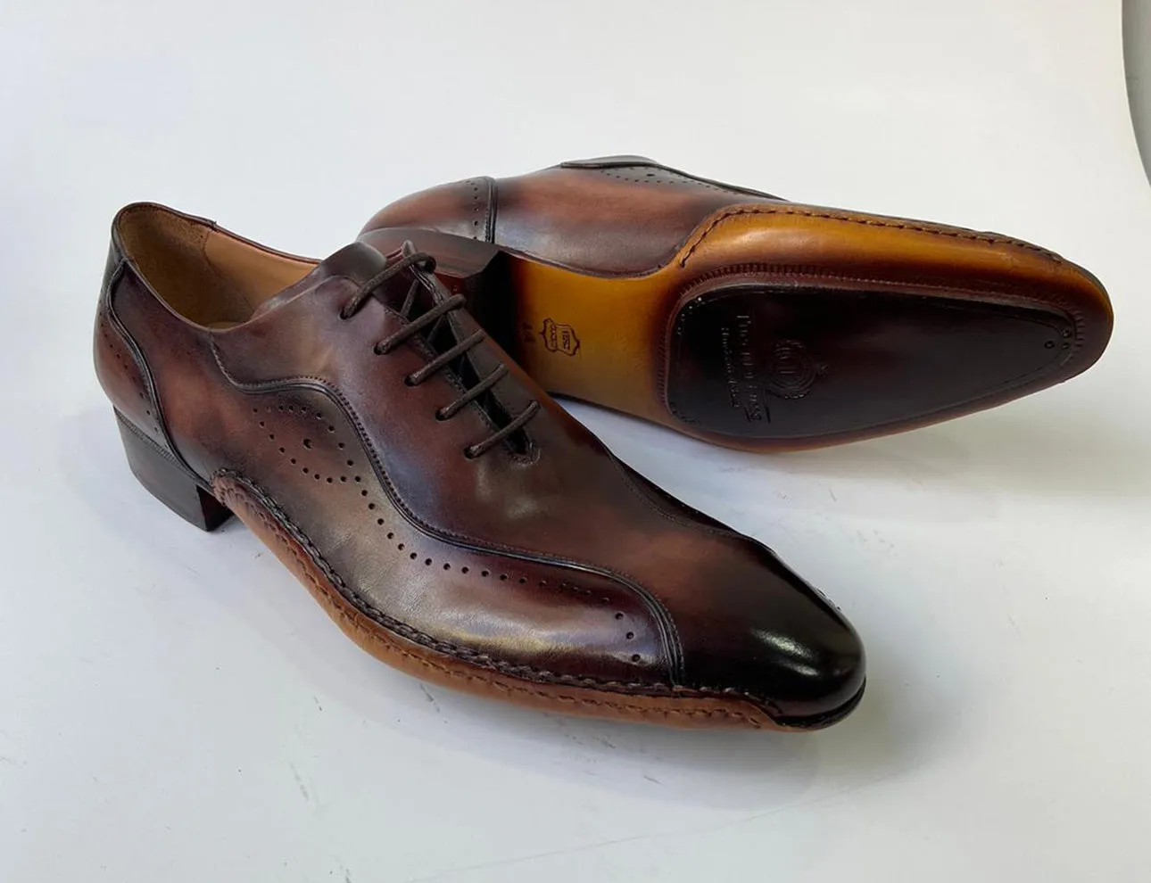 Tucci Di Lusso Mens Brown handmade Italian leather luxury lace-ups Oxford dress shoes