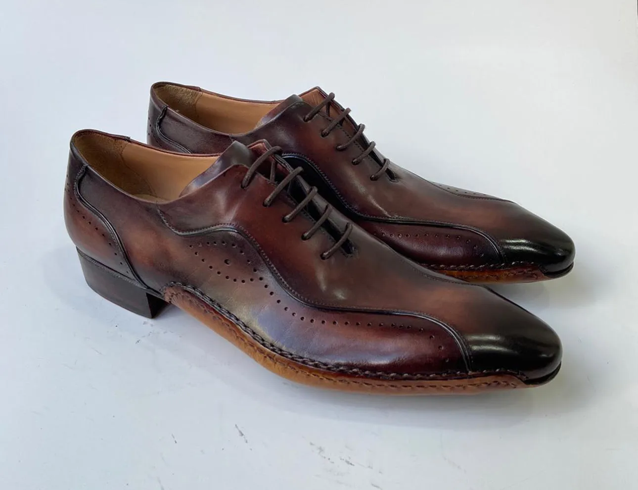 Tucci Di Lusso Mens Brown handmade Italian leather luxury lace-ups Oxford dress shoes
