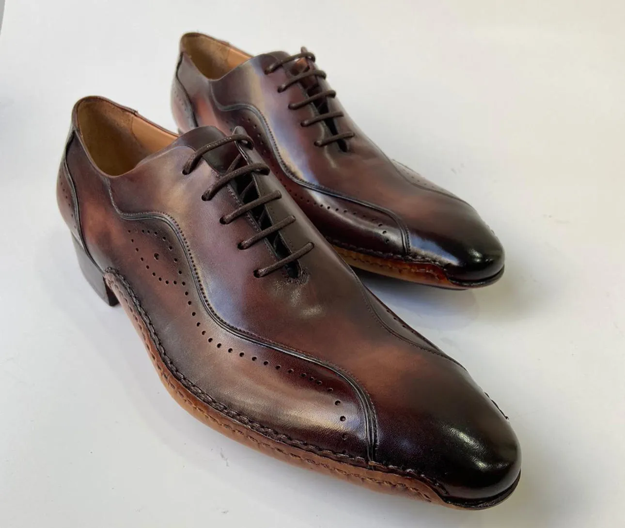 Tucci Di Lusso Mens Brown handmade Italian leather luxury lace-ups Oxford dress shoes
