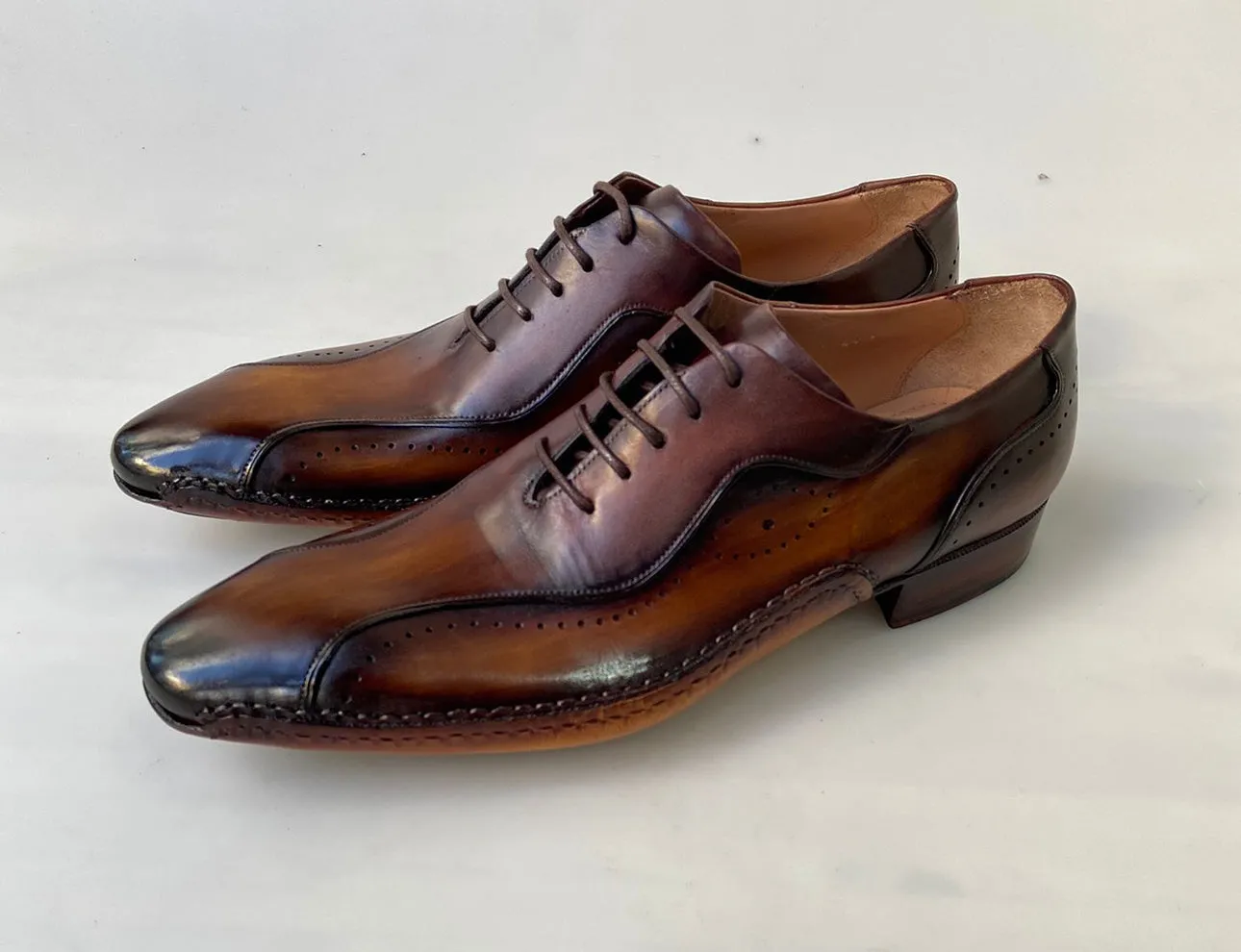 Tucci Di Lusso Mens Brown handmade Italian leather luxury lace-ups Oxford dress shoes