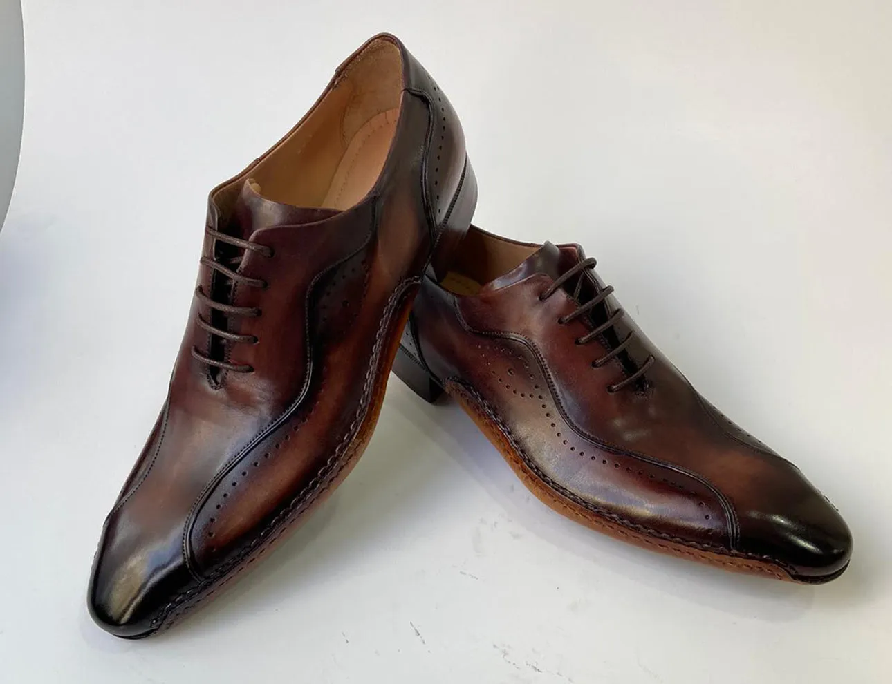 Tucci Di Lusso Mens Brown handmade Italian leather luxury lace-ups Oxford dress shoes