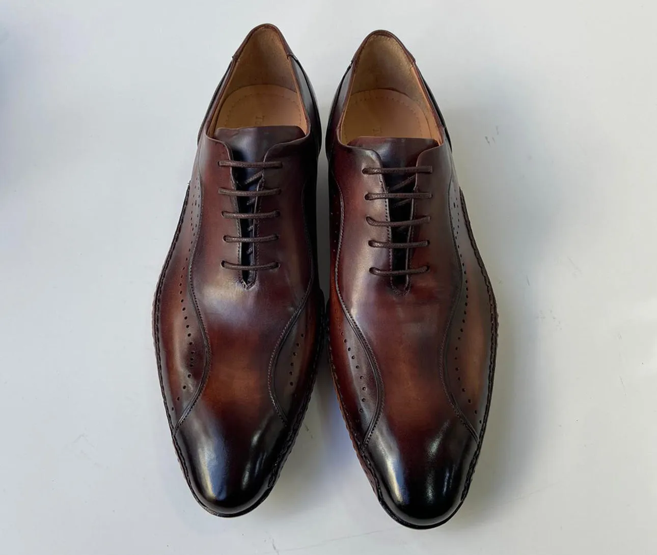 Tucci Di Lusso Mens Brown handmade Italian leather luxury lace-ups Oxford dress shoes