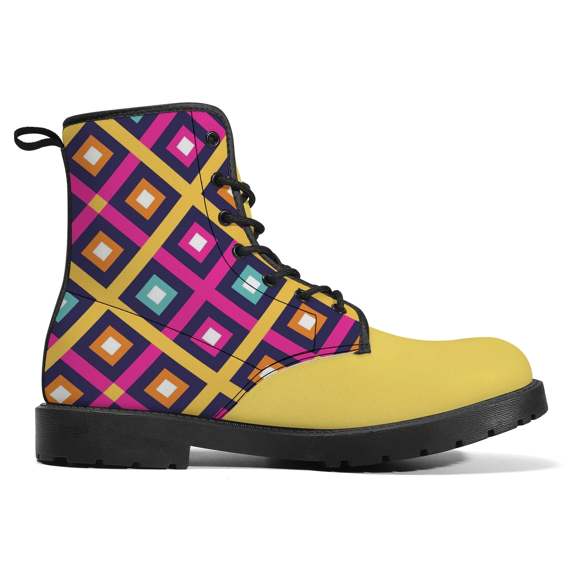Unisex Synthetic Leather Boots - Geometric