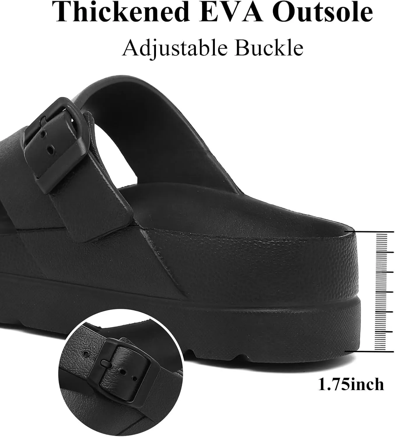 Womens Platform Sandals with Arch Support, Adjustable Buckle Beach Sandal Woman Comfort Lightweight Ultra Cushion EVA Slides