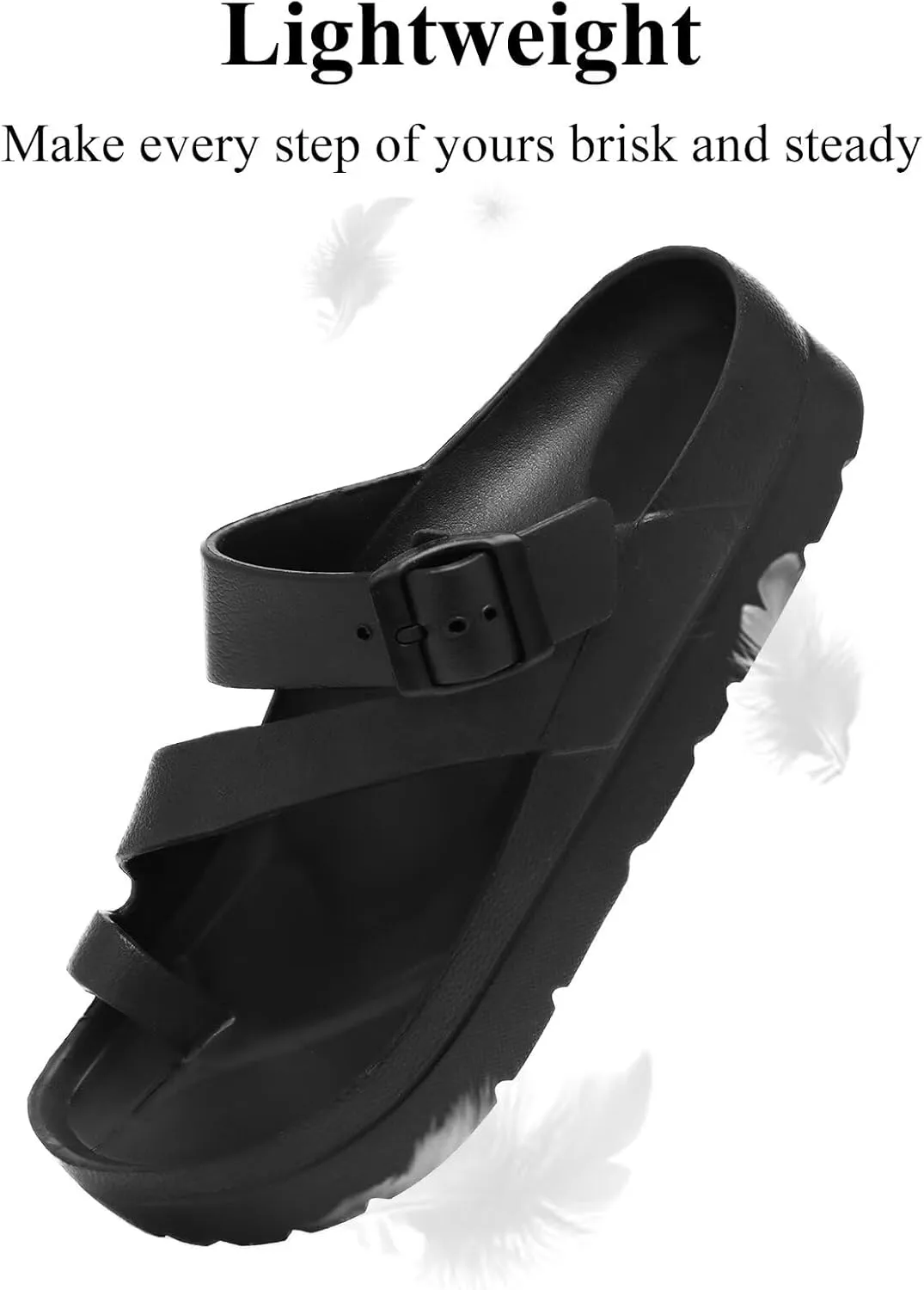 Womens Platform Sandals with Arch Support, Adjustable Buckle Beach Sandal Woman Comfort Lightweight Ultra Cushion EVA Slides